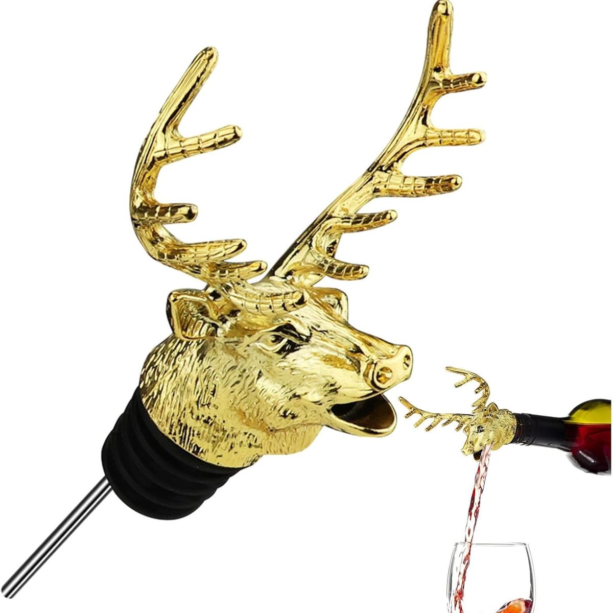 KUANGYE - Vertedor De Botellas Tapón Metálico Cabeza De Ciervo
