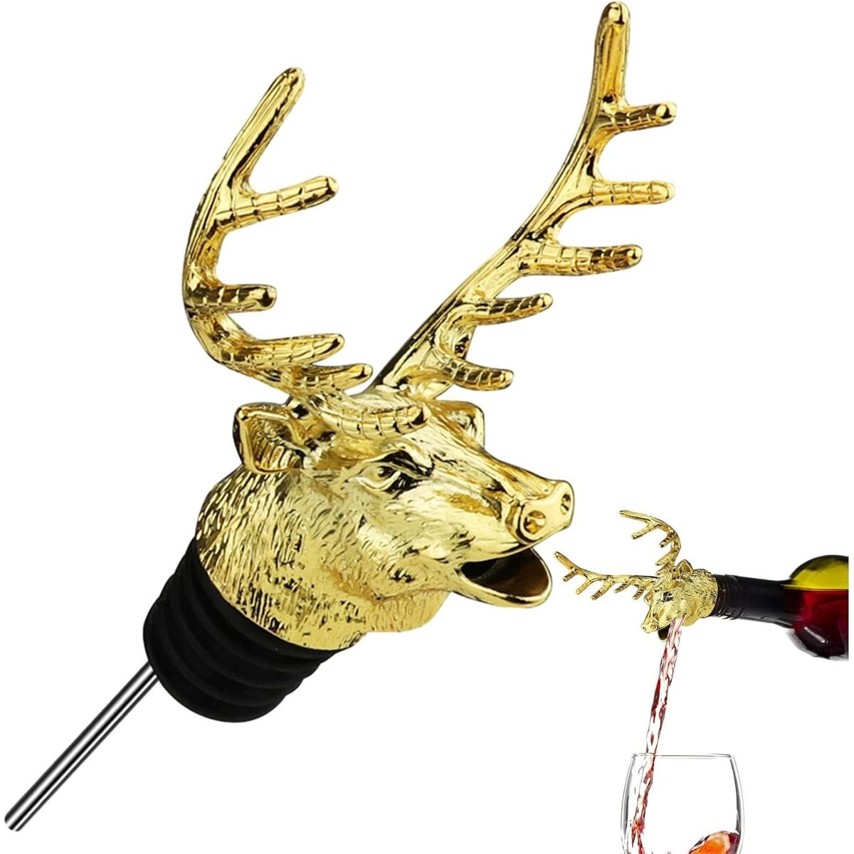 KUANGYE - Vertedor De Botellas Tapón Metálico Cabeza De Ciervo