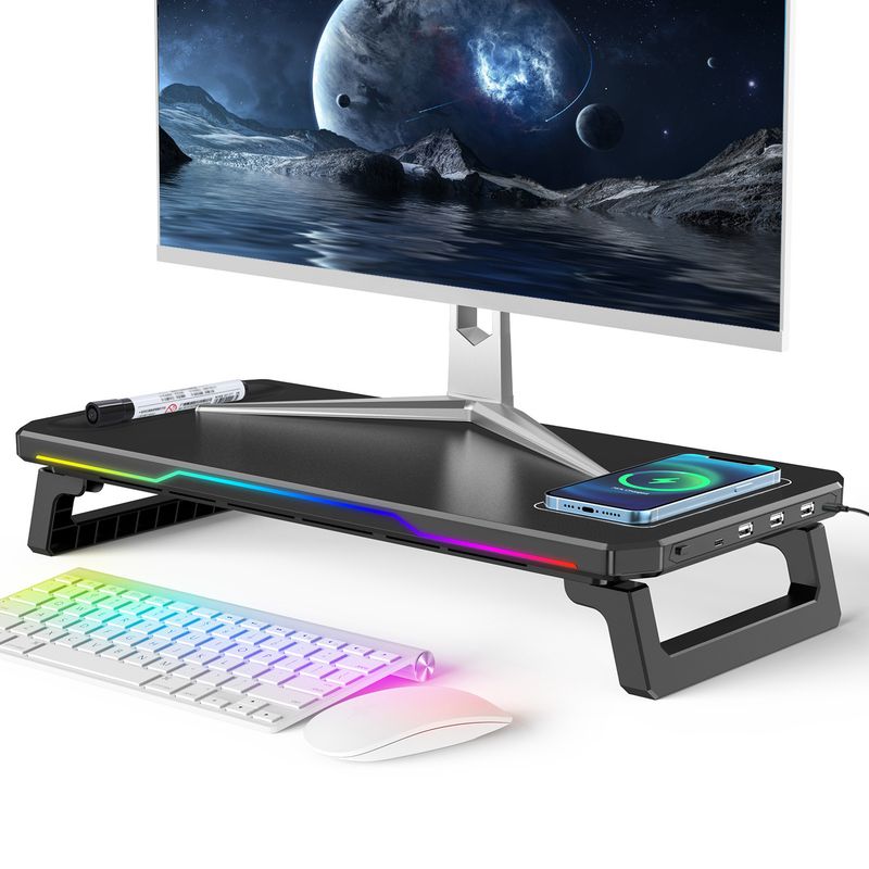 REBONEC - Base Soporte Monitor Escritorio RGB Con 4 Puertos USB 2.0