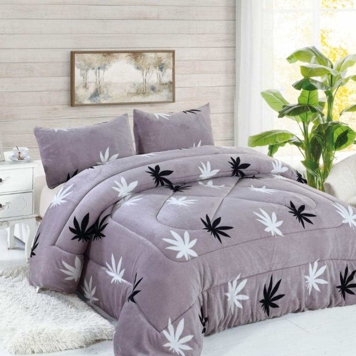GENERICO - COBERTOR 2 PLAZA PLUSH CON CHIPORRO COLOR  GRIS DE FLORES