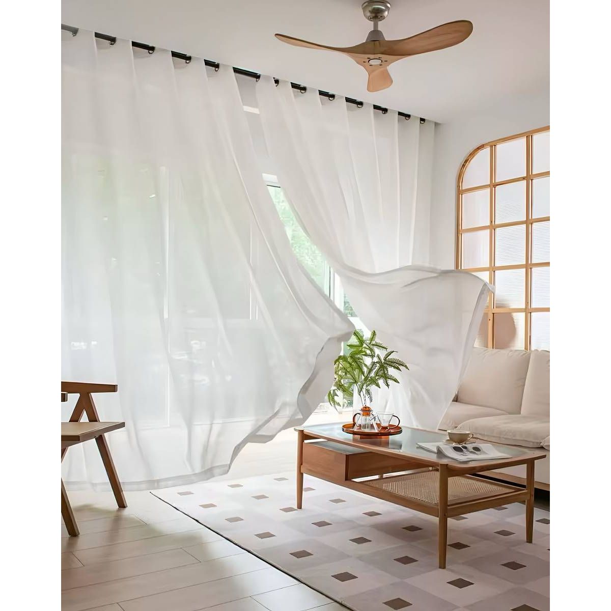 GENERICO - 2 panel de Cortina visillo transparente con textura 140x230cm S01