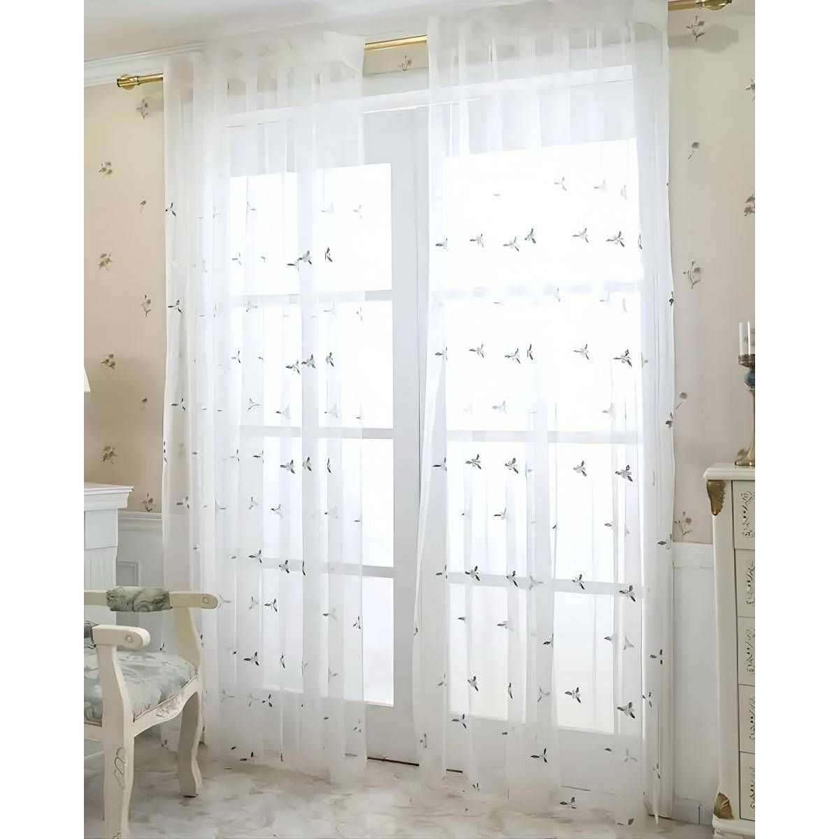 GENERICO - 2 panel de Cortina visillo transparente con textura 140x230cm TF13