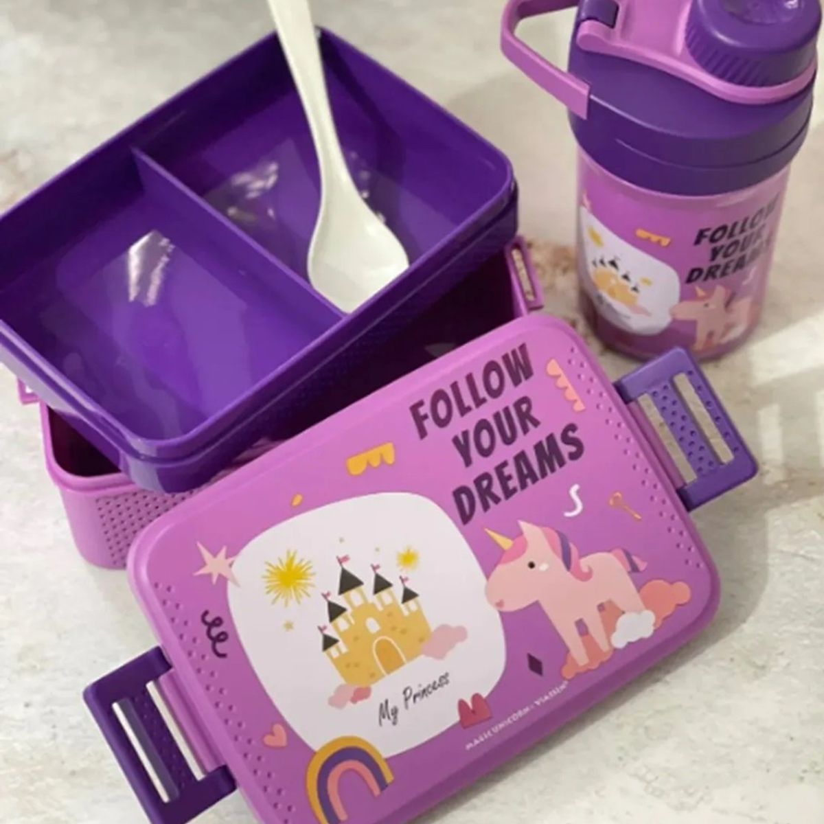 GENERICO - Tupper Contenedor Lonchera Escolar + Botella De Agua Jugo