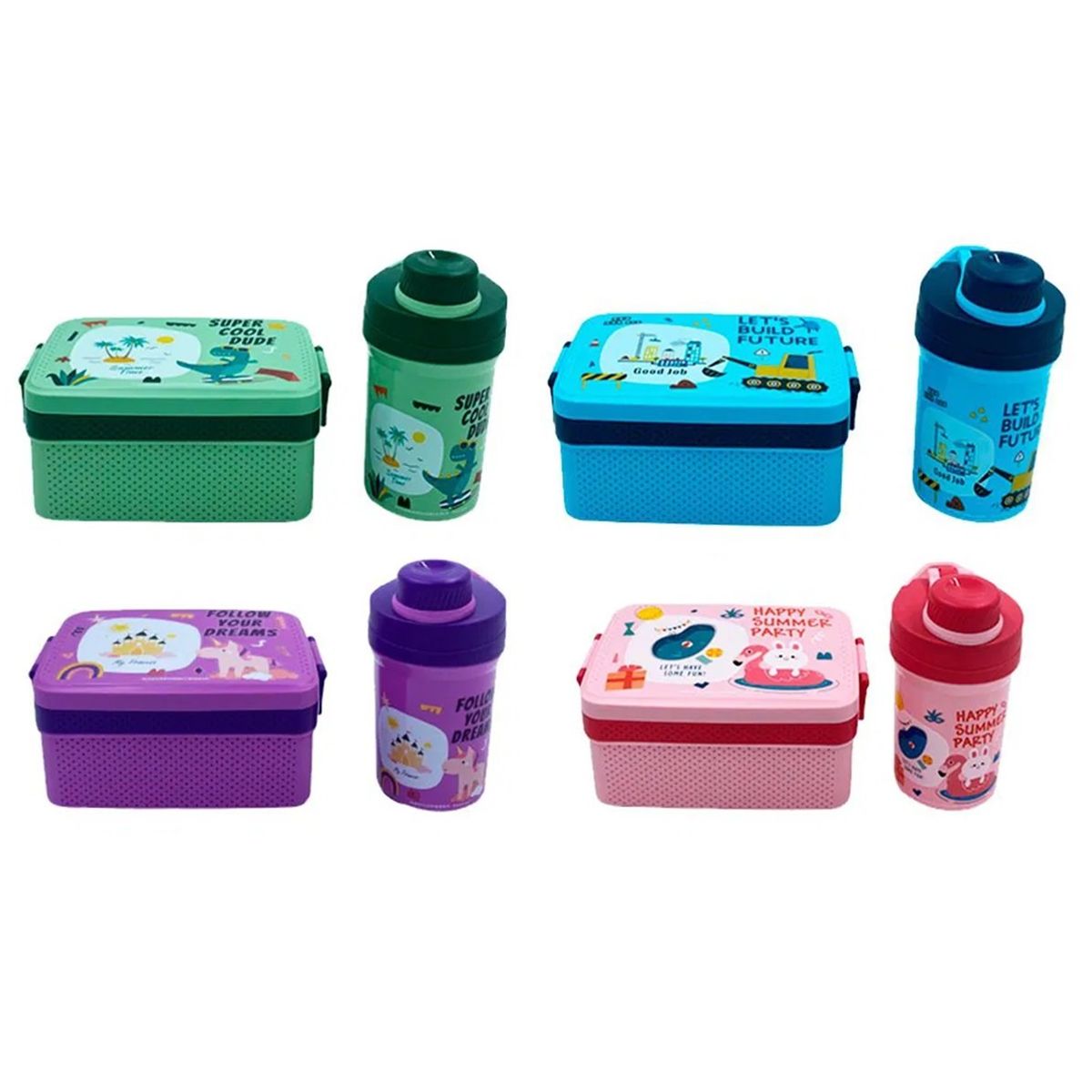 GENERICO - Tupper Contenedor Lonchera Escolar + Botella De Agua Jugo