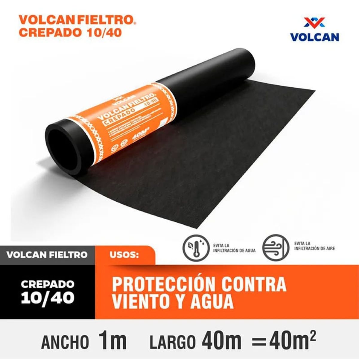 GENERICO - Fieltro asfaltico crepado 10/40 (Rollo 40m2) Volcan