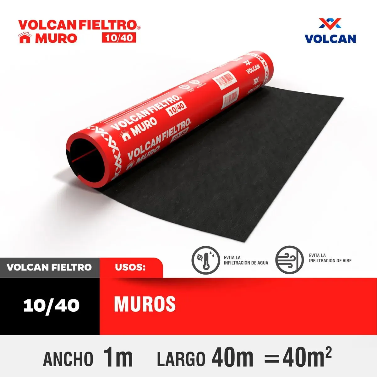 GENERICO - Fieltro asfaltico liso 10/40 (rollo 40m2) Volcan