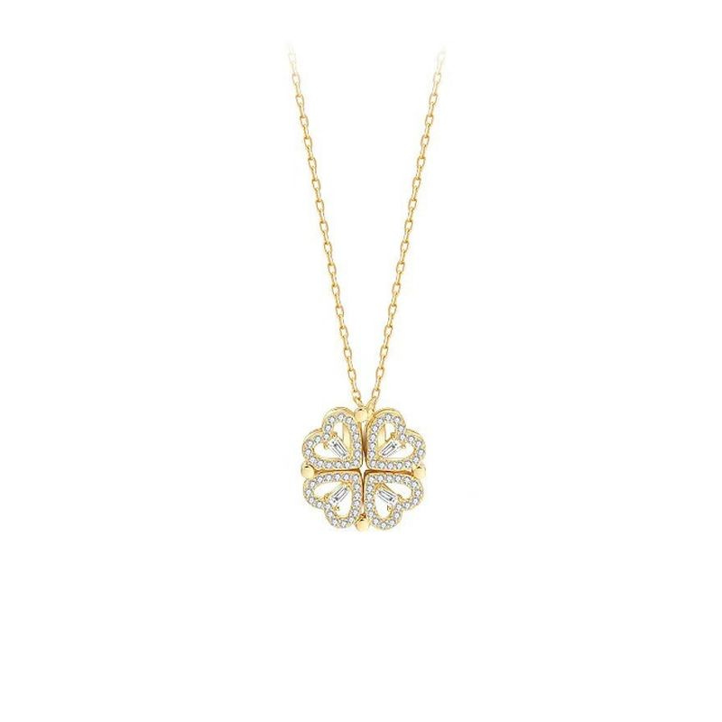 ZG JOYAS - Collar Dorado Galvanizado En Oro Colgante Trebol 4 Corazones