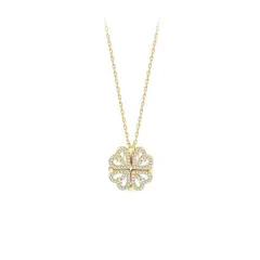 ZG JOYAS - Collar Dorado Galvanizado En Oro Colgante Trebol 4 Corazones