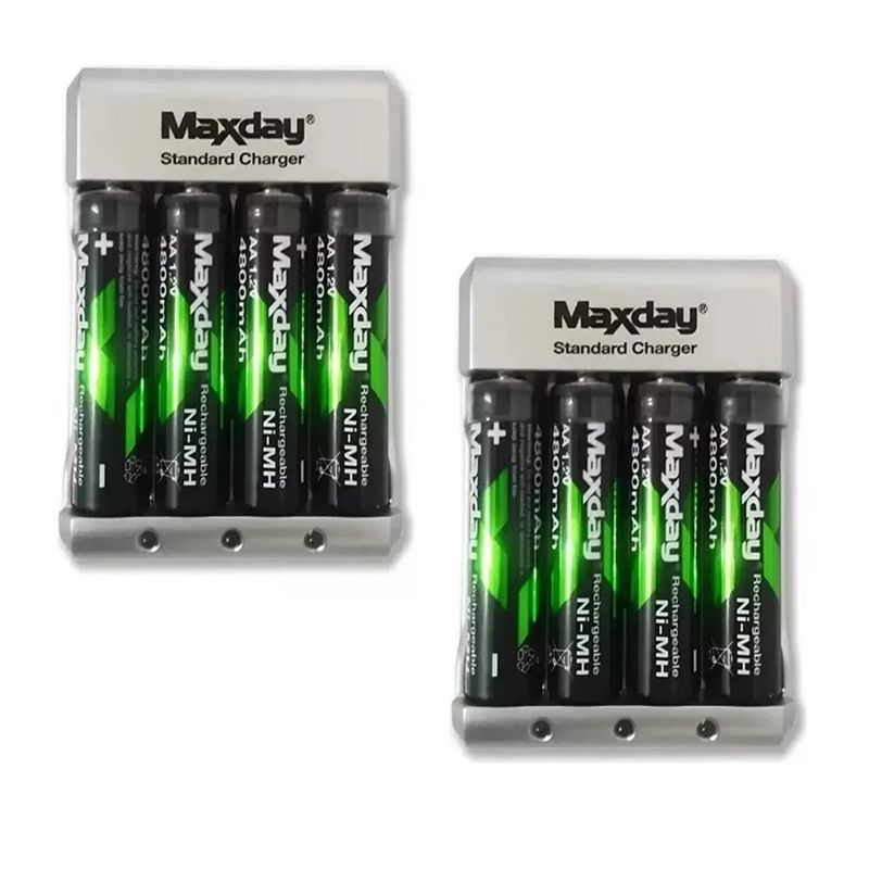 GENERICO - Pack X2 Cargador Baterias Aa Aaa 9v+ 4 Bateria Recargable Aa