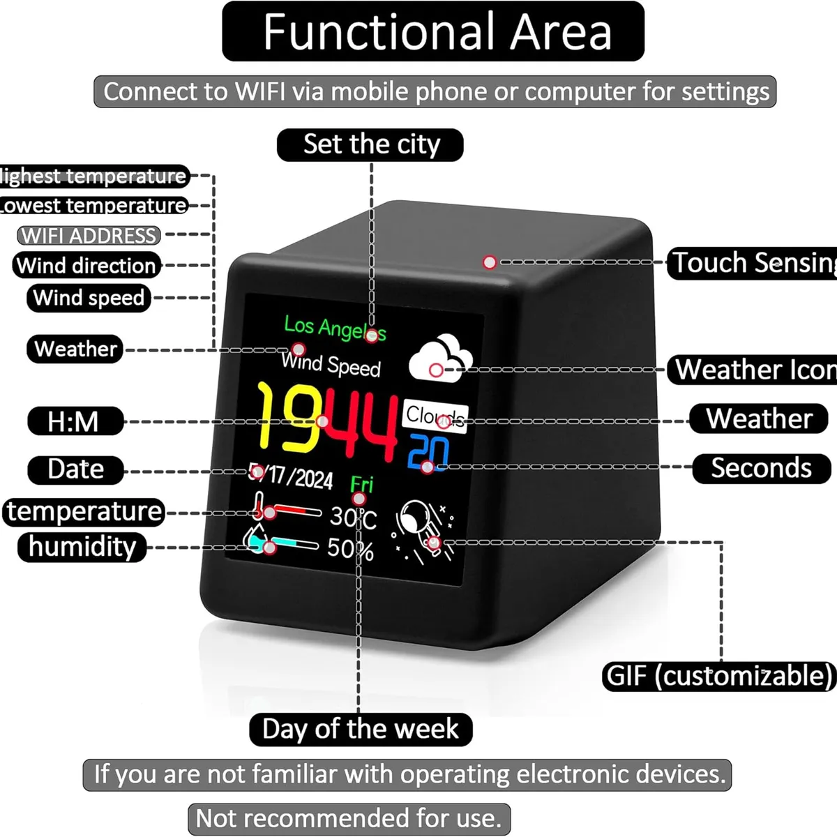 TIOZONEY - Reloj despertador con pantalla a color con clima