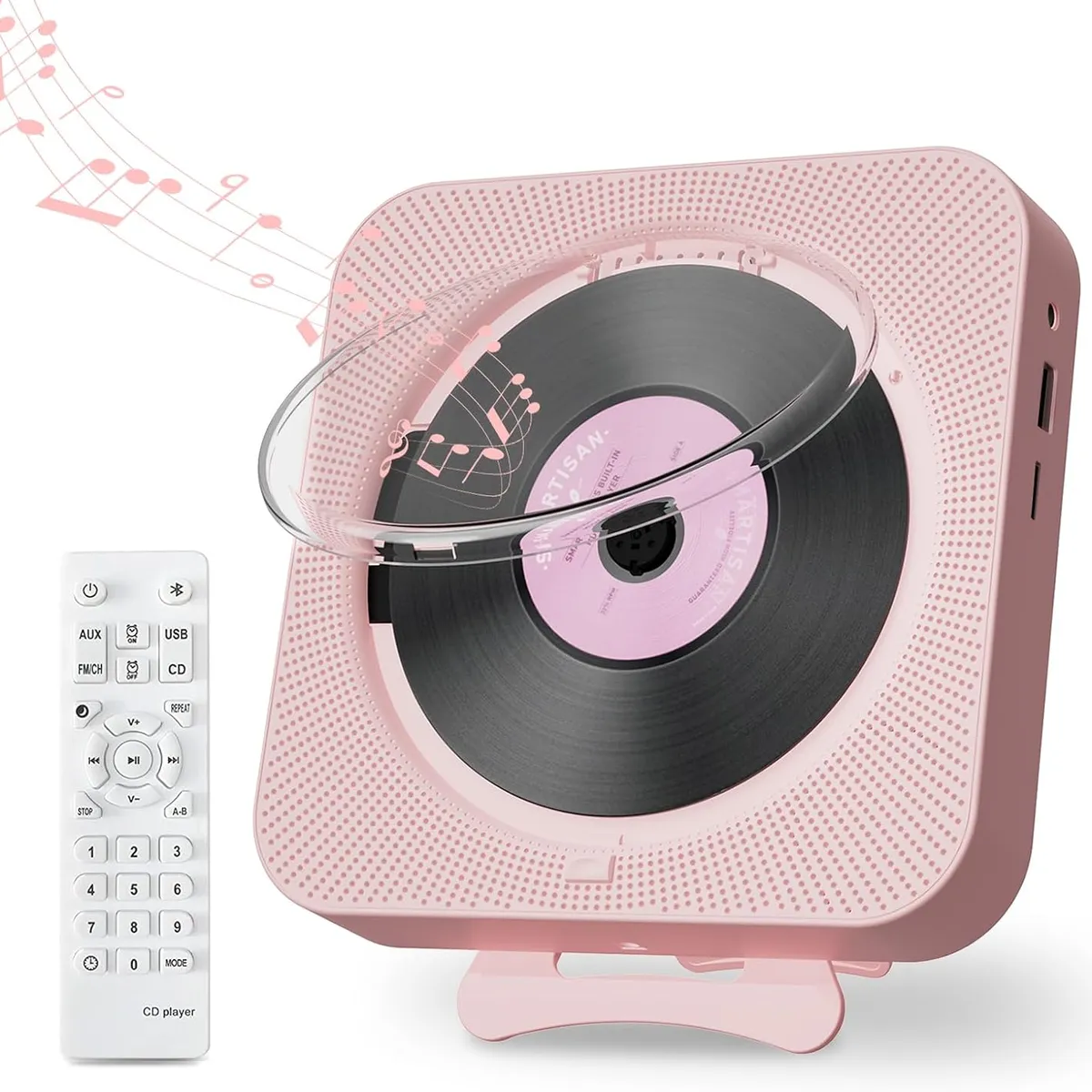 TIOZONEY - Reproductor de CD Bluetooth Pantalla LED Rosa