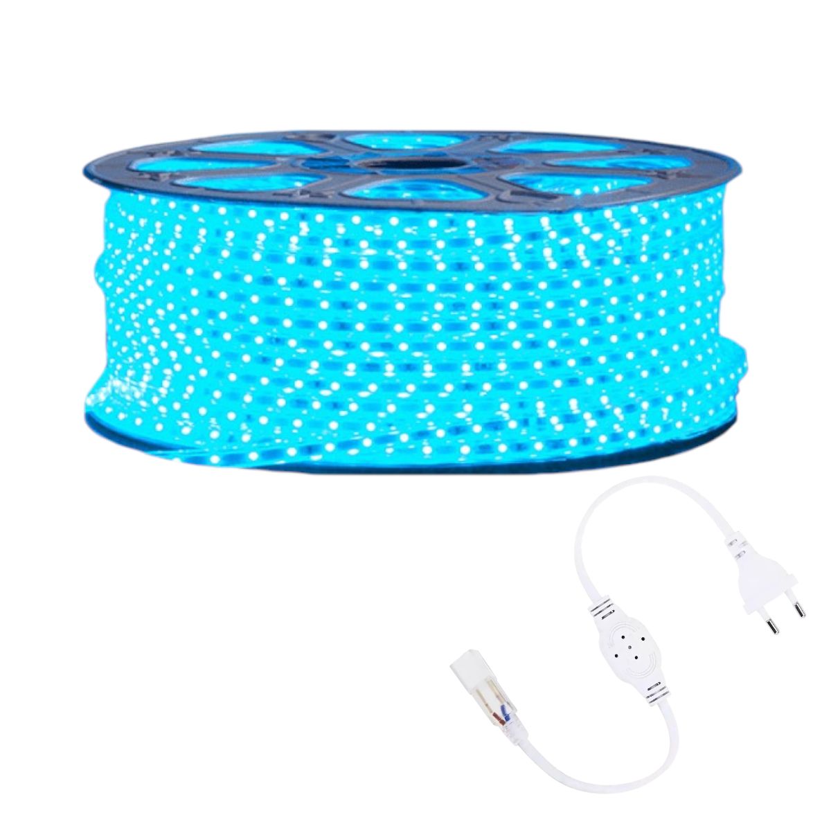 GENERICO - Cinta Led 220V Delgada Celeste 100mt Con Adaptador