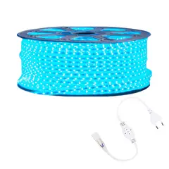 GENERICO - Cinta Led 220V Delgada Celeste 100mt Con Adaptador