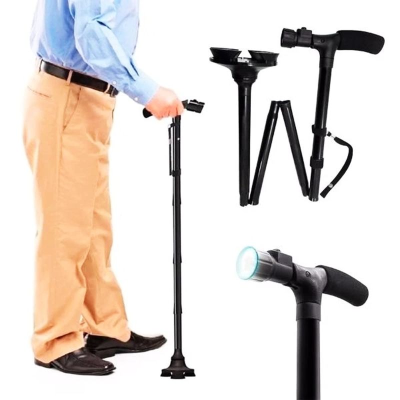 GENERICO - Bastón de Apoyo Plegable con Luz LED para Adultos Mayores