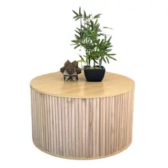 GENERICO - Mesa De Centro Redonda De Madera Natural 70 CM