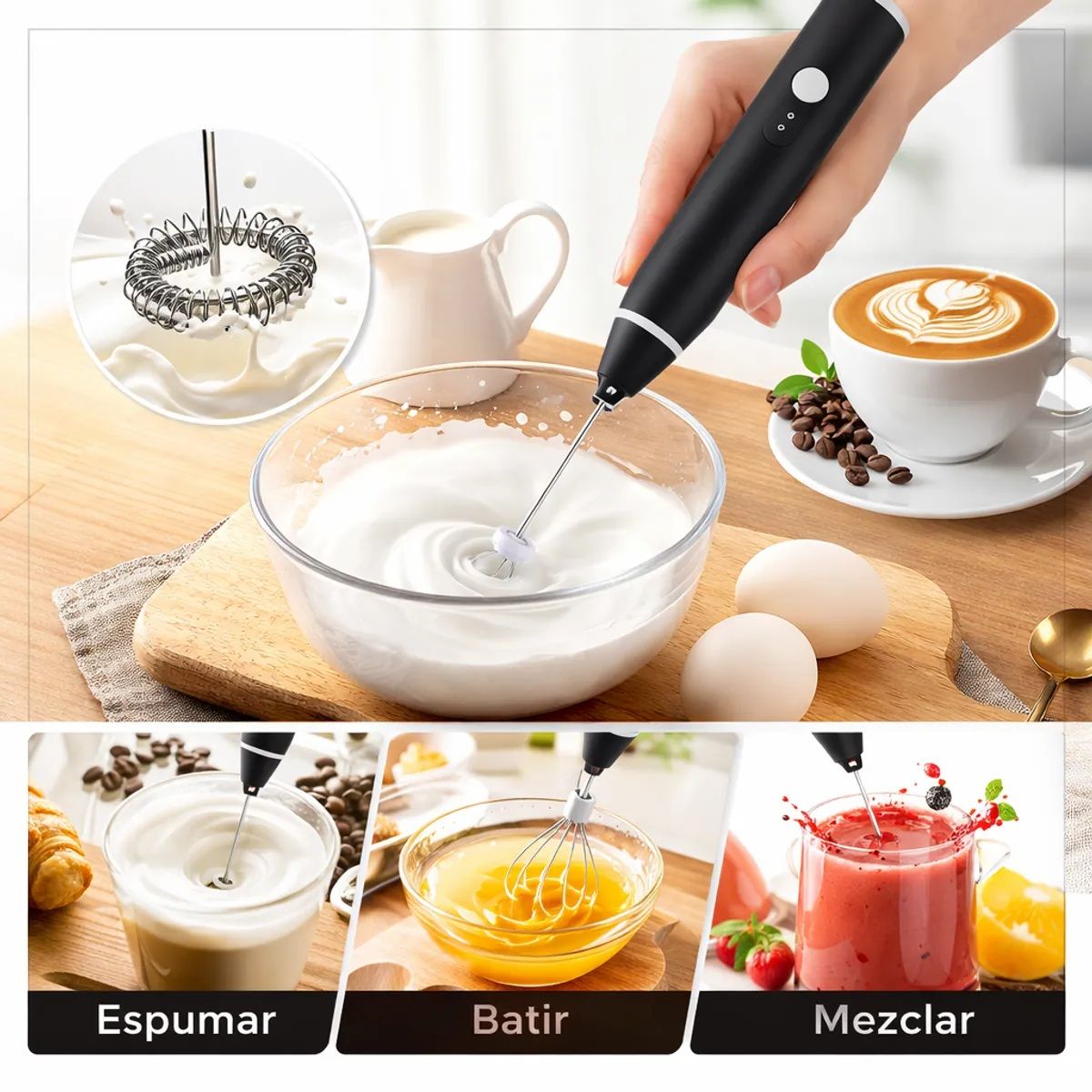 MOVI - Espumador y batidor de mano USB 3 velocidades