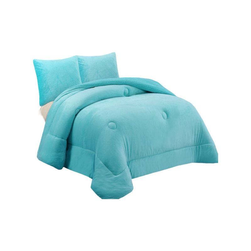 GENERICO - CUBRECAMA PLUSH CON CHIPORRO INVIERNO 2 PLAZAS CELESTE