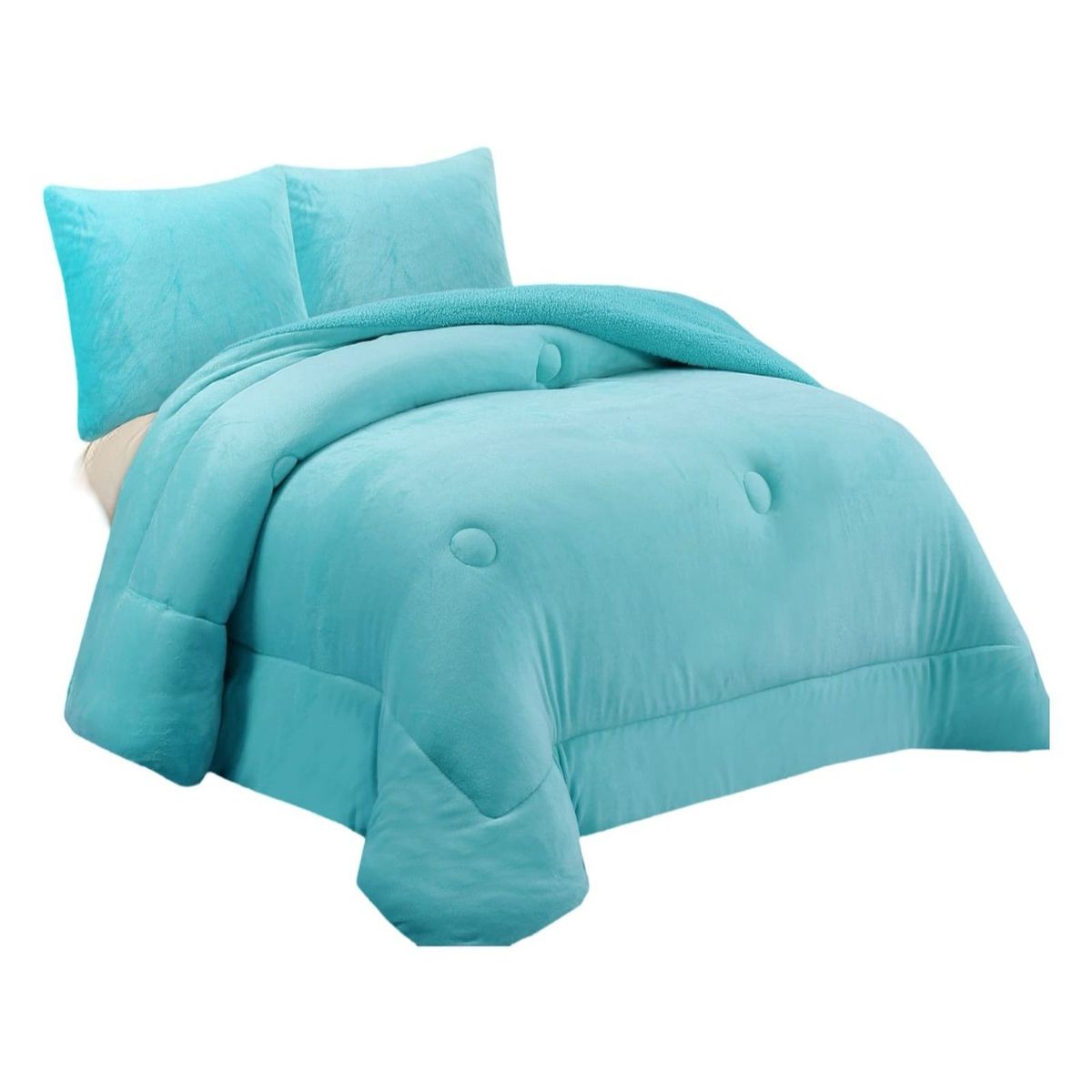 GENERICO - CUBRECAMA PLUSH CON CHIPORRO INVIERNO KING CELESTE