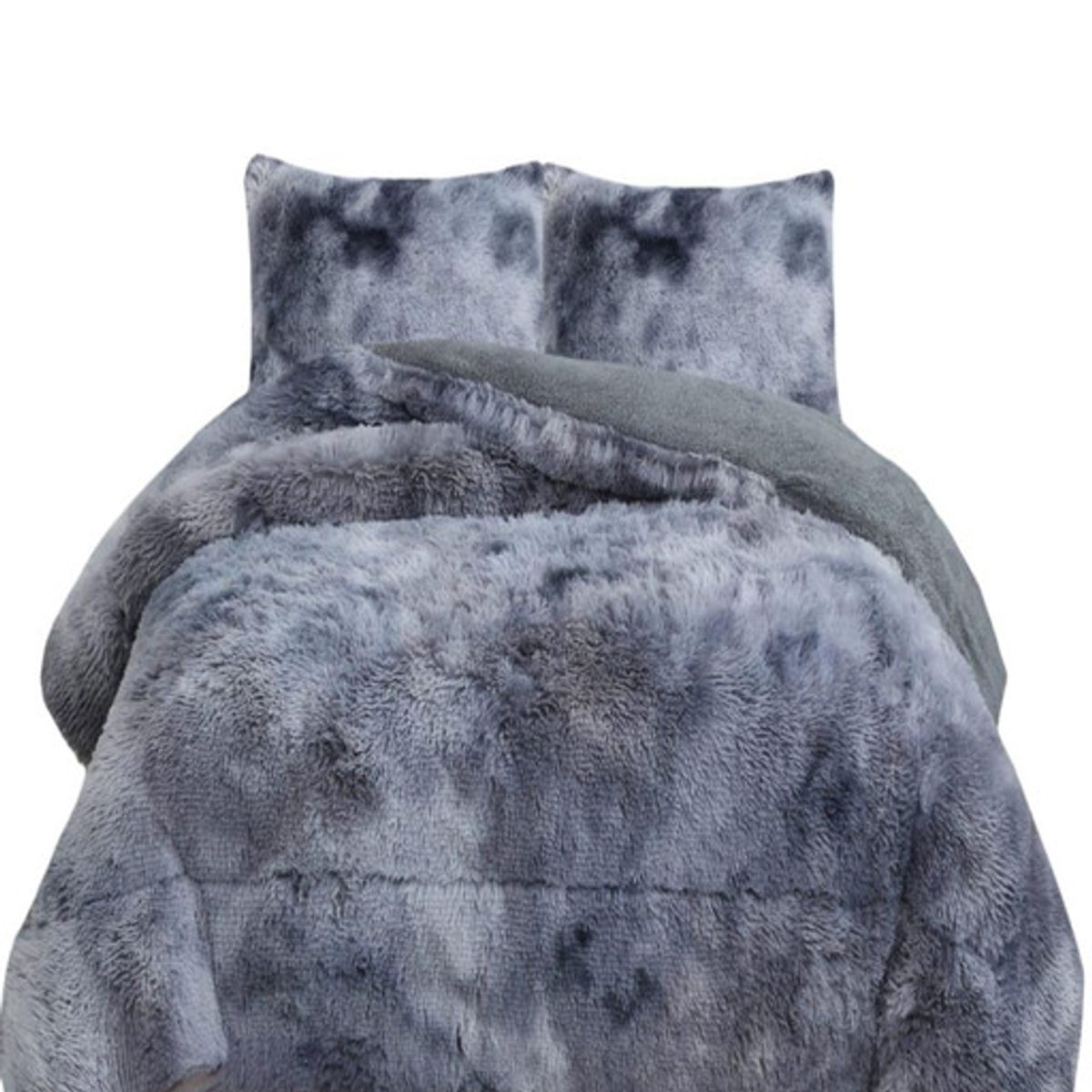 GENERICO - CUBRECAMA PLUSH CON CHIPORRO PELUDO INVIERNO 2 PLAZAS GRIS JASPEADO