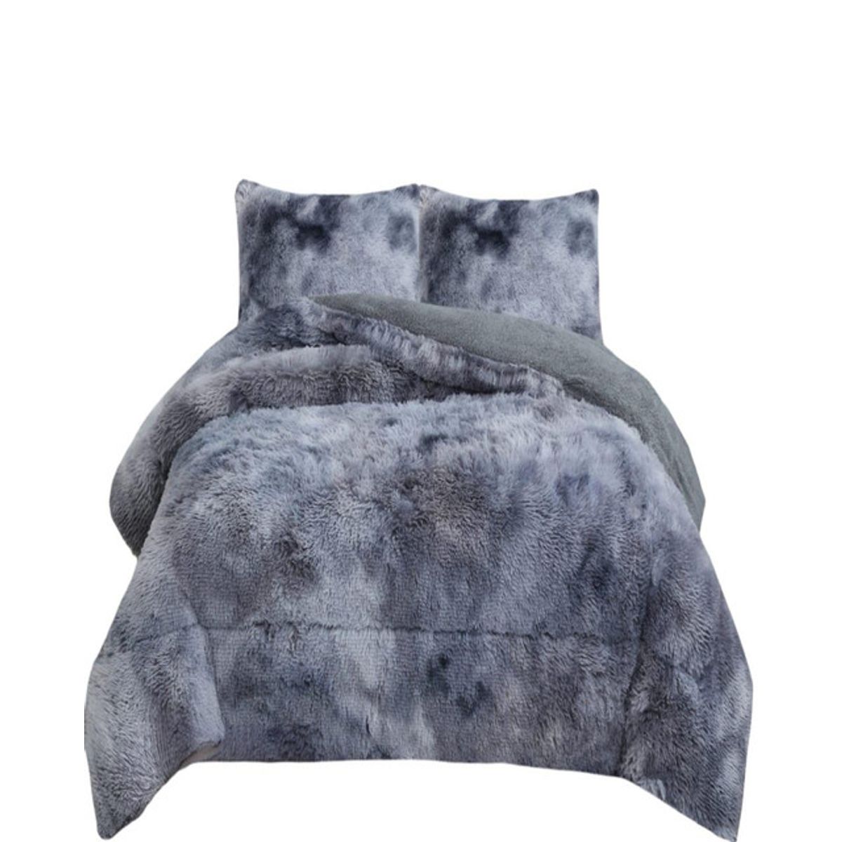 GENERICO - CUBRECAMA PLUSH CON CHIPORRO PELUDO INVIERNO 2 PLAZAS GRIS JASPEADO