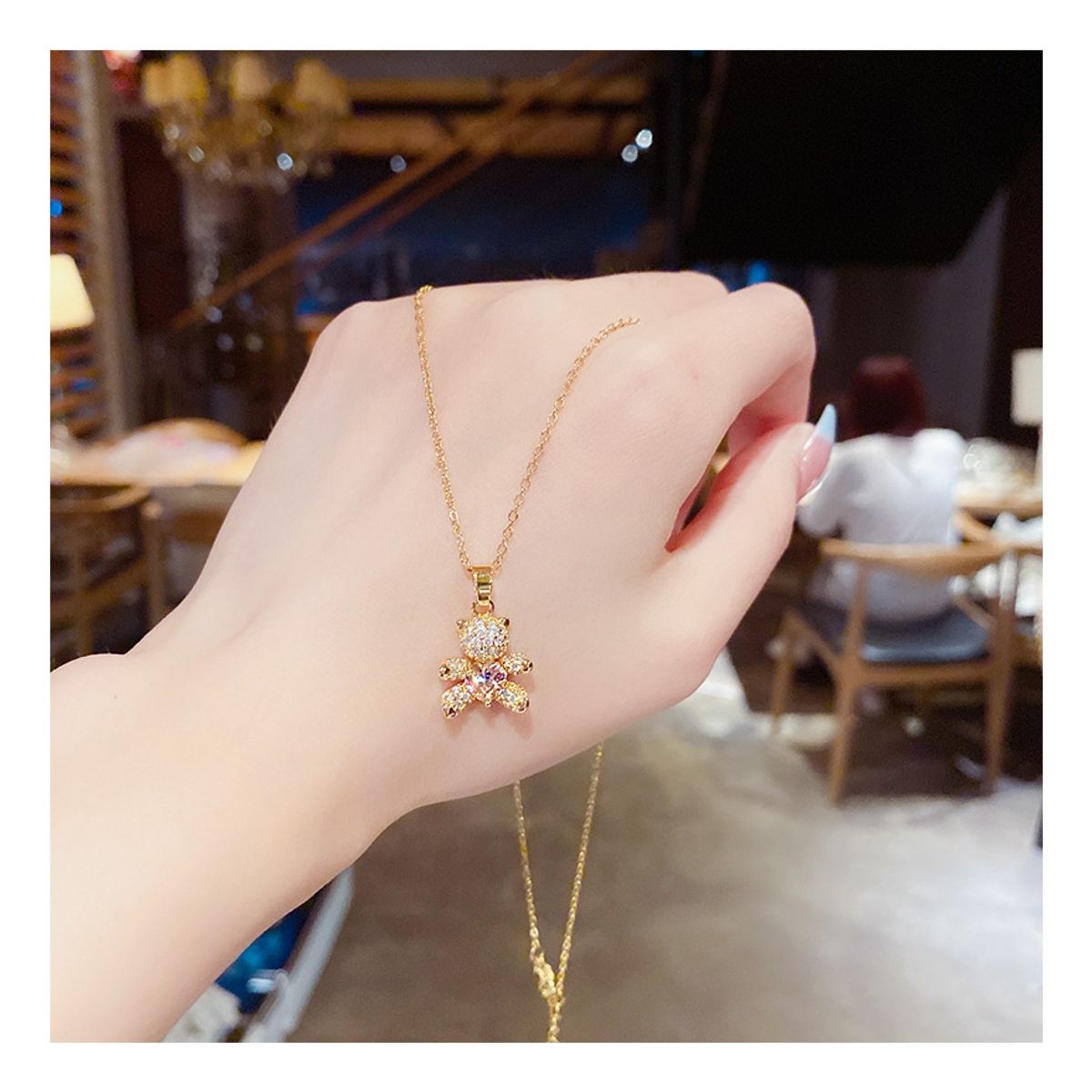 ZG JOYAS - Collar Dorado Galvanizado En Oro Colgante Oso Corazón