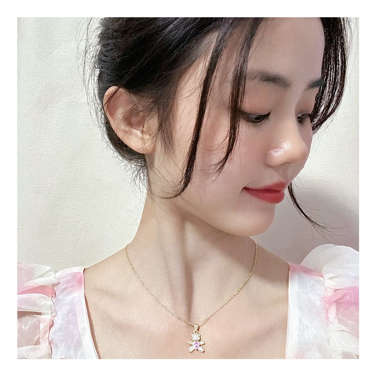 ZG JOYAS - Collar Dorado Galvanizado En Oro Colgante Oso Corazón