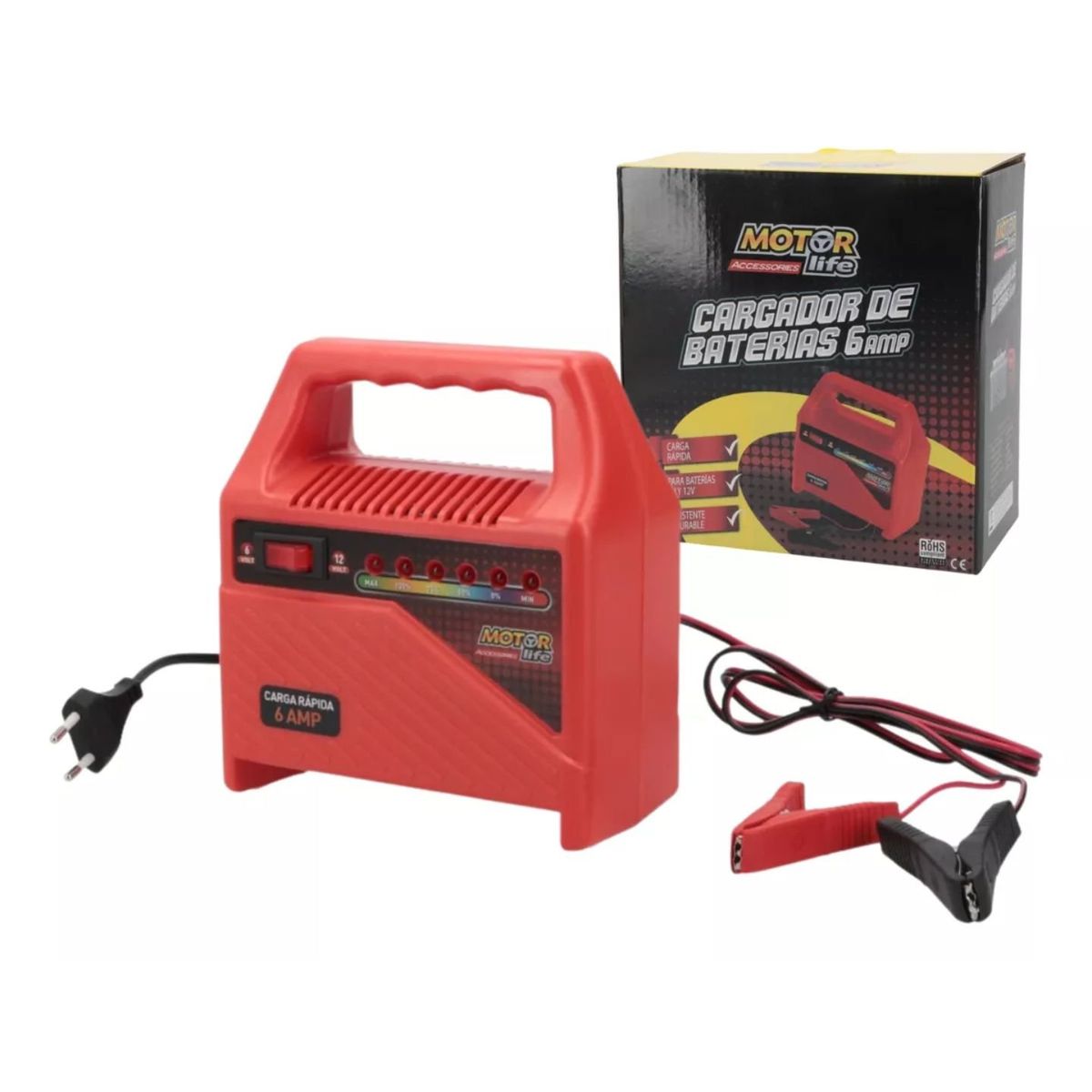 MOTORLIFE - Cargador De Bateria Auto Para 12V Y 6V Certificado Motorlife