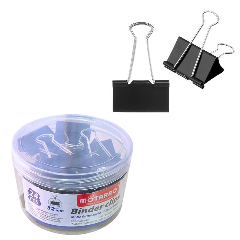 MOTARRO - Sujetapapeles Metálicos Binder Clips Color Negro Pack 24