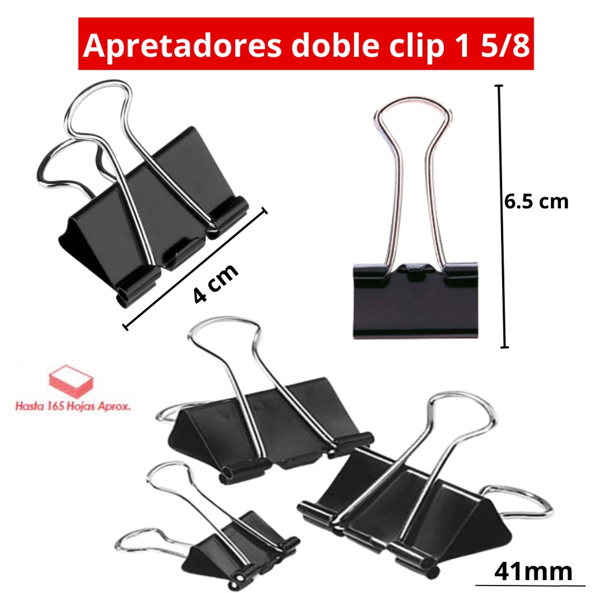 MOTARRO - Sujetapapeles Metálicos Binder Clips Color Negro Pack 24