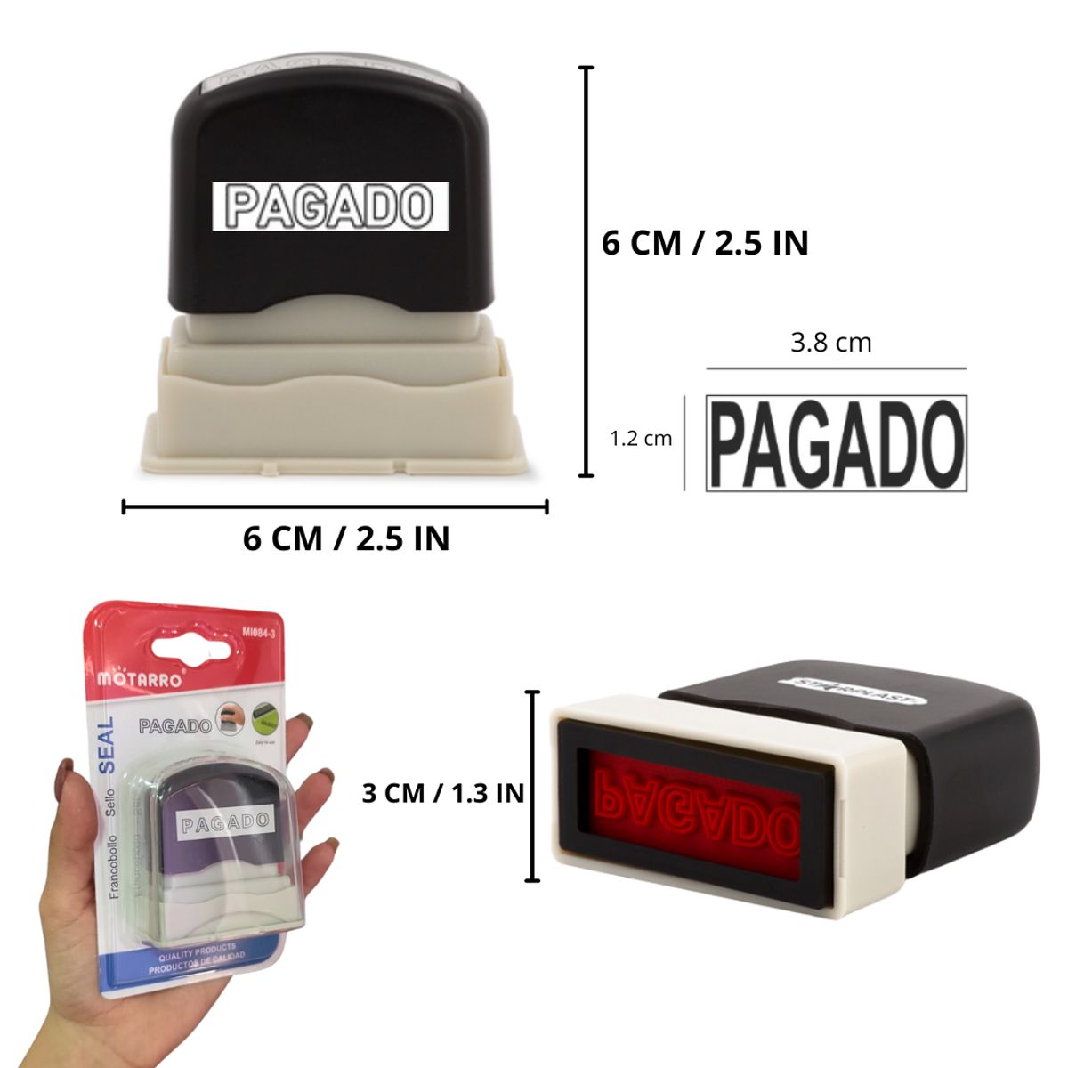 MOTARRO - Sello Automático Pagado Tinta Negra Timbre De Oficina
