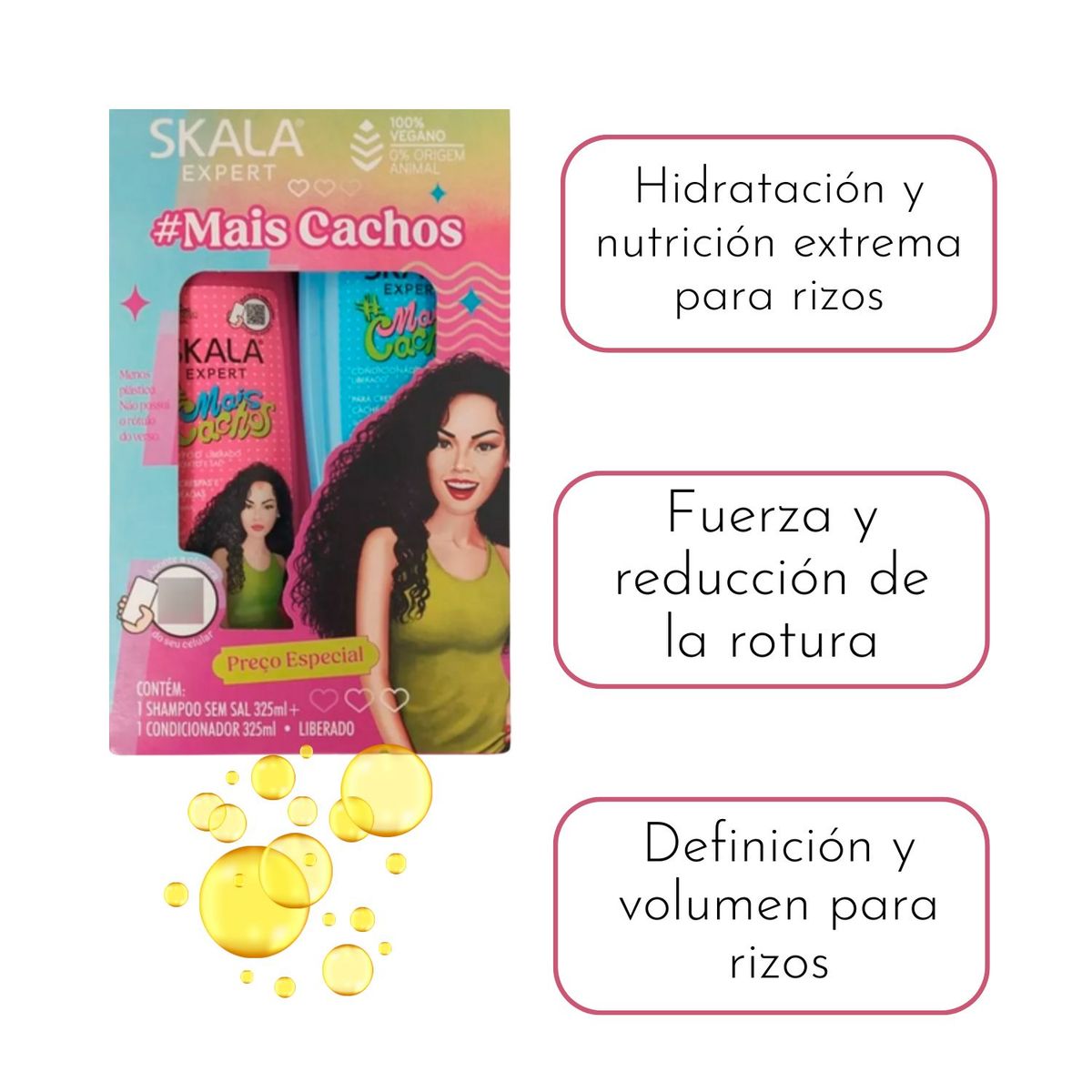 SKALA - Kit Skala Mais Cachos  Shampoo y Acondicionador  650ml Rizos Hidratados