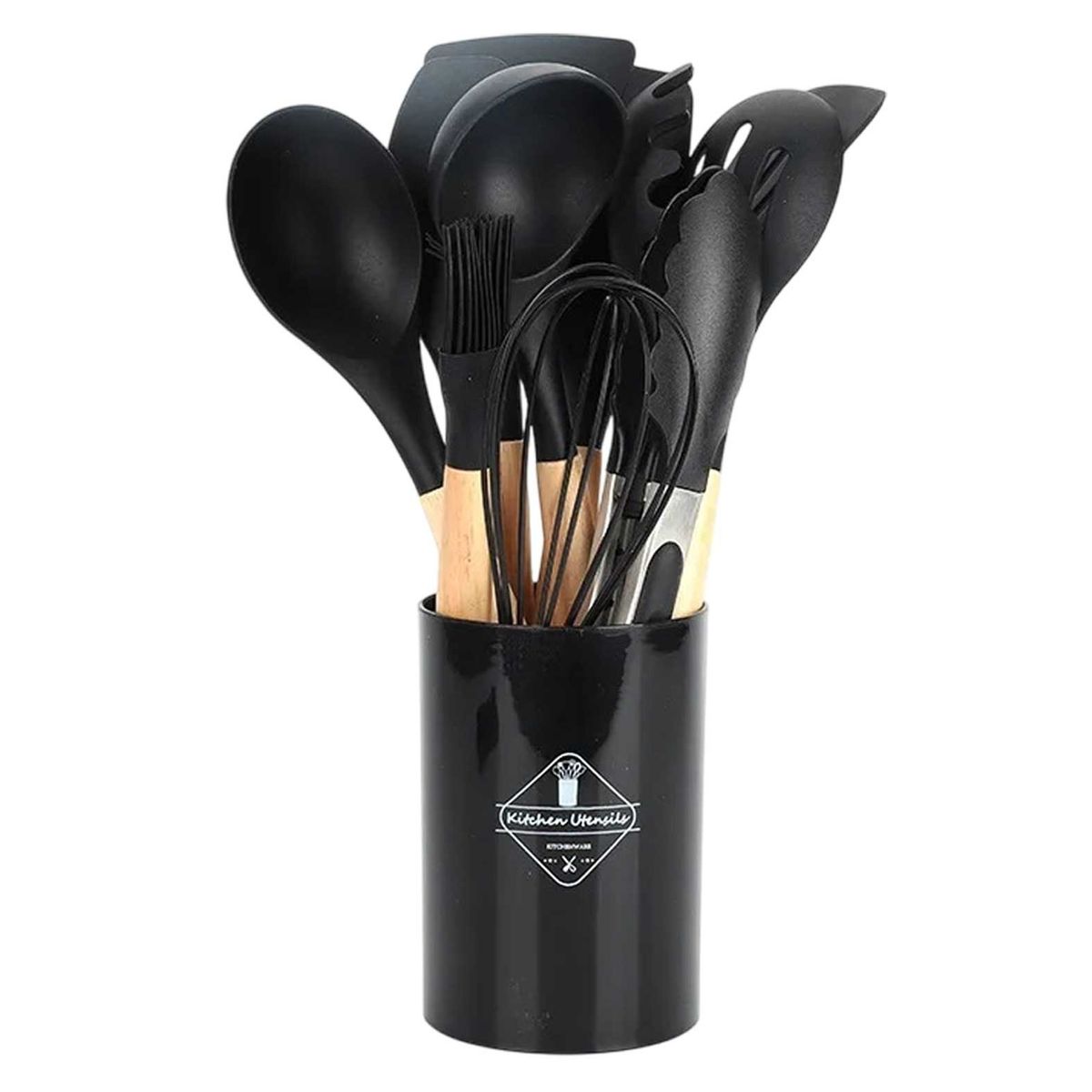 GENERICO - Set 12 Utensilios De Cocina Silicona Negro