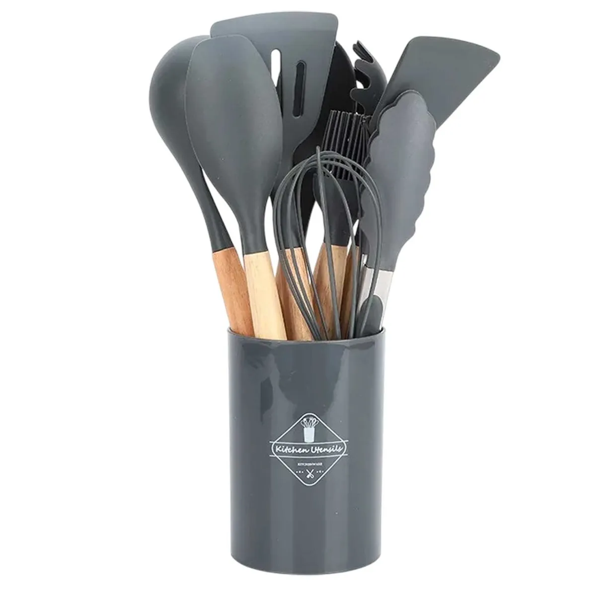 GENERICO - Set 12 Utensilios De Cocina Silicona Gris