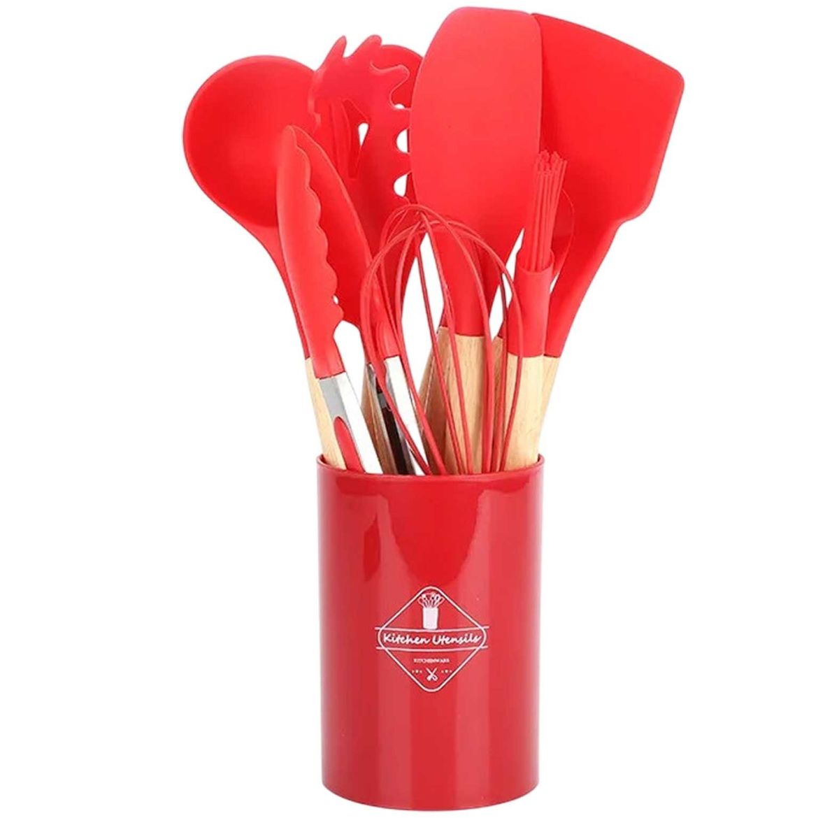 GENERICO - Set 12 Utensilios De Cocina Silicona Rojo