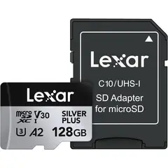 LEXAR - Tarjeta 128GB MicroSD SILVER PLUS C-10 UHS-I