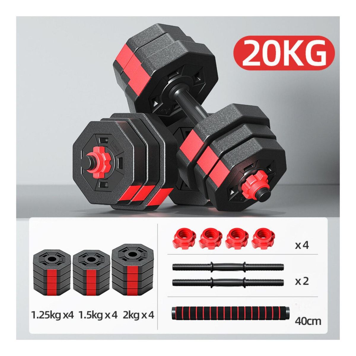 YEP S - Set Mancuernas 20 kg Barra Ajustables 3 en 1 - Negro