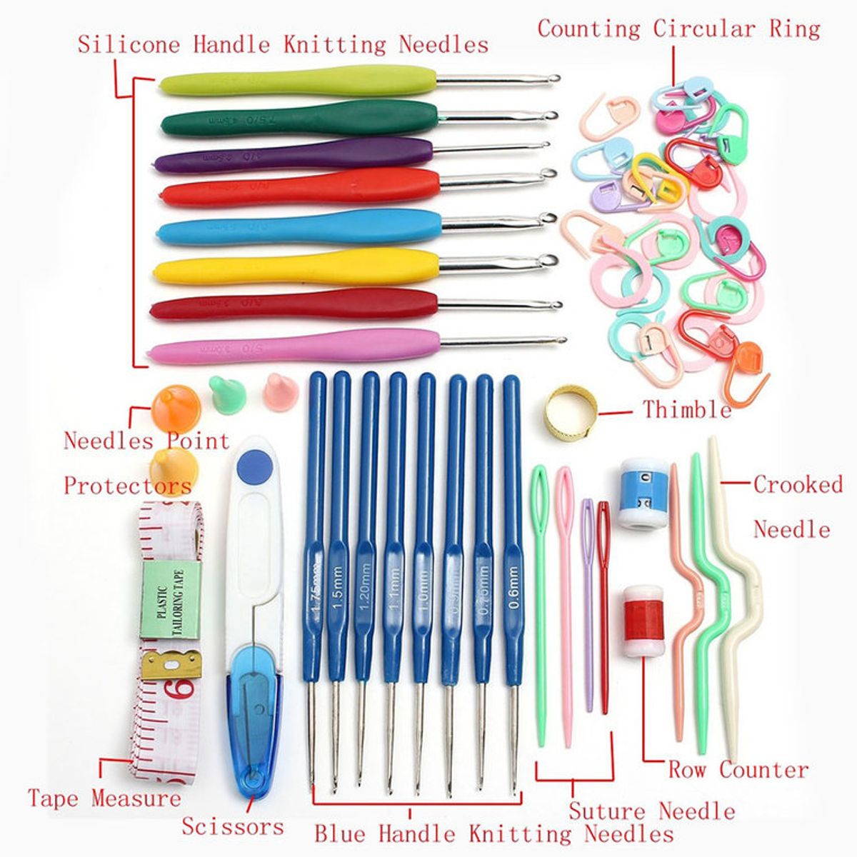 TIOZONEY - 16 tamaño Crochet Set 57 Pin TejerHooks Aguja Yarn Tool