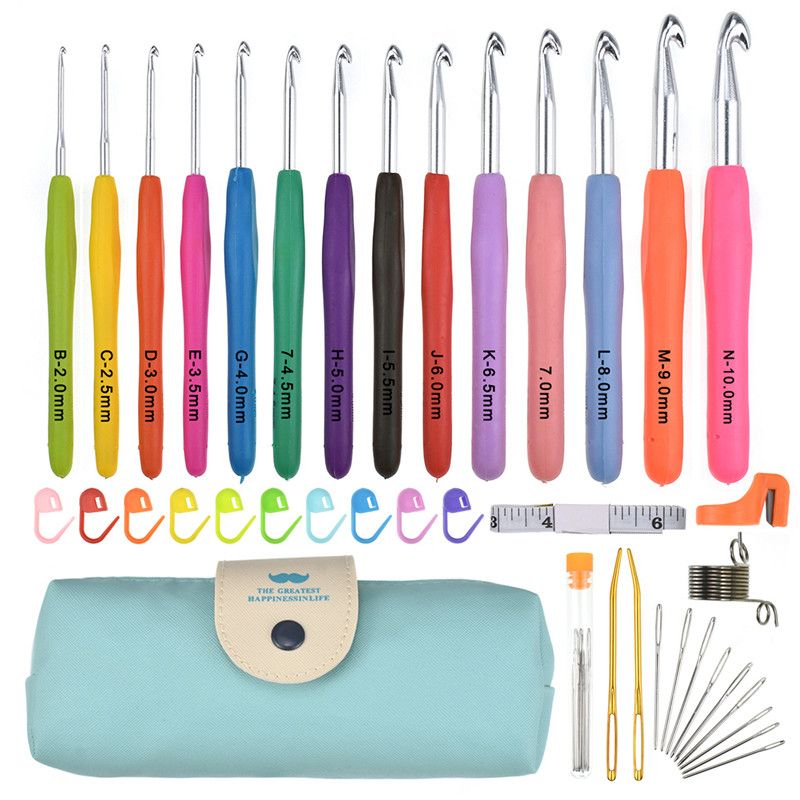 TIOZONEY - 14pcs mango suave de aluminio ganchos Crochet hilo Kit