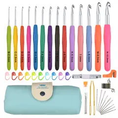 TIOZONEY - 14pcs mango suave de aluminio ganchos Crochet hilo Kit