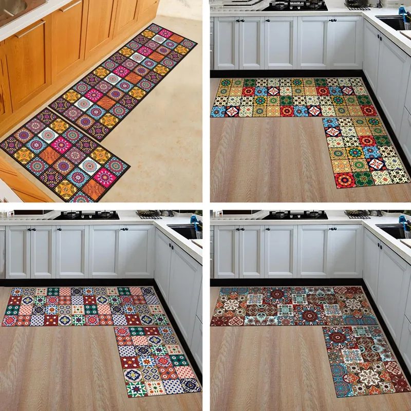 TIOZONEY - 2PCS Cocina Piso Alfombra Área Antideslizante Bañ Patrón
