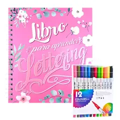 PRONOBEL - Set Lettering Libro 158 Páginas + 12 Plumones Doble Punta