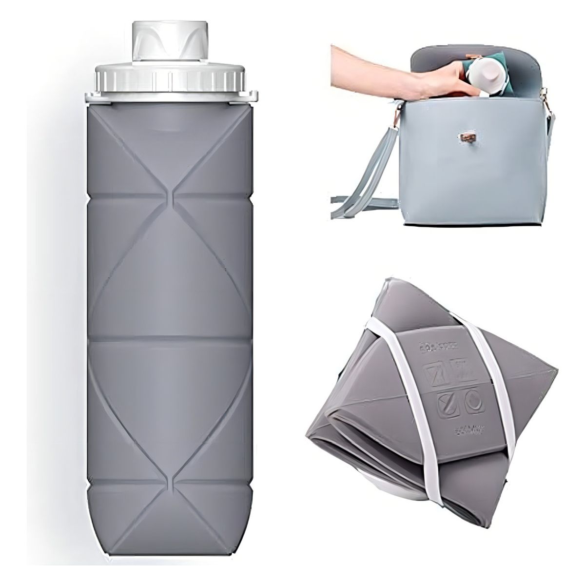 TIOZONEY - Botella De Agua Térmica De Silicona Plegable Portátil 600ml
