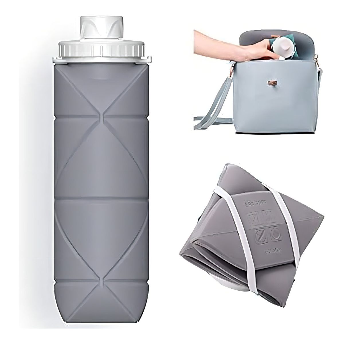 TIOZONEY - Botella De Agua Térmica De Silicona Plegable Portátil 600ml
