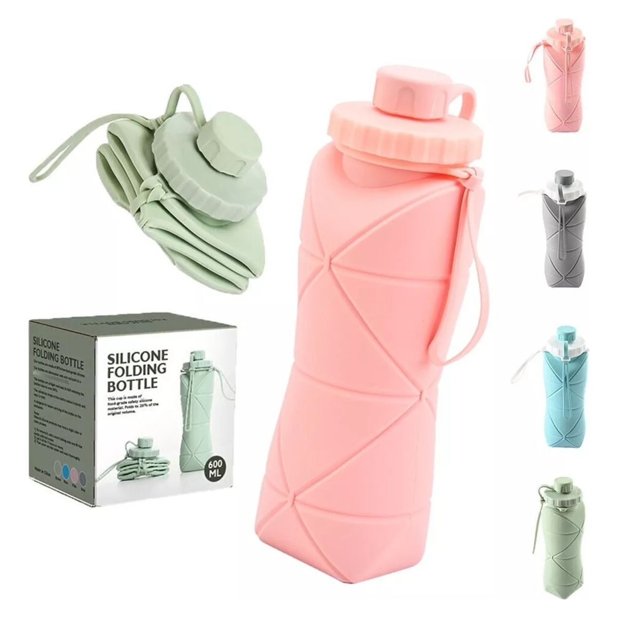 TIOZONEY - Botella De Agua Térmica De Silicona Plegable Portátil 600ml