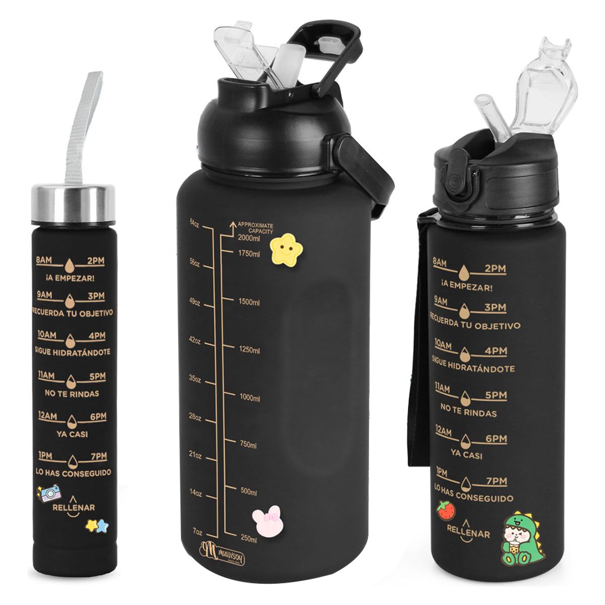 TIOZONEY - Botella De Agua Deportiva 2 Pack Gran Capacidad 2l Y 800ml