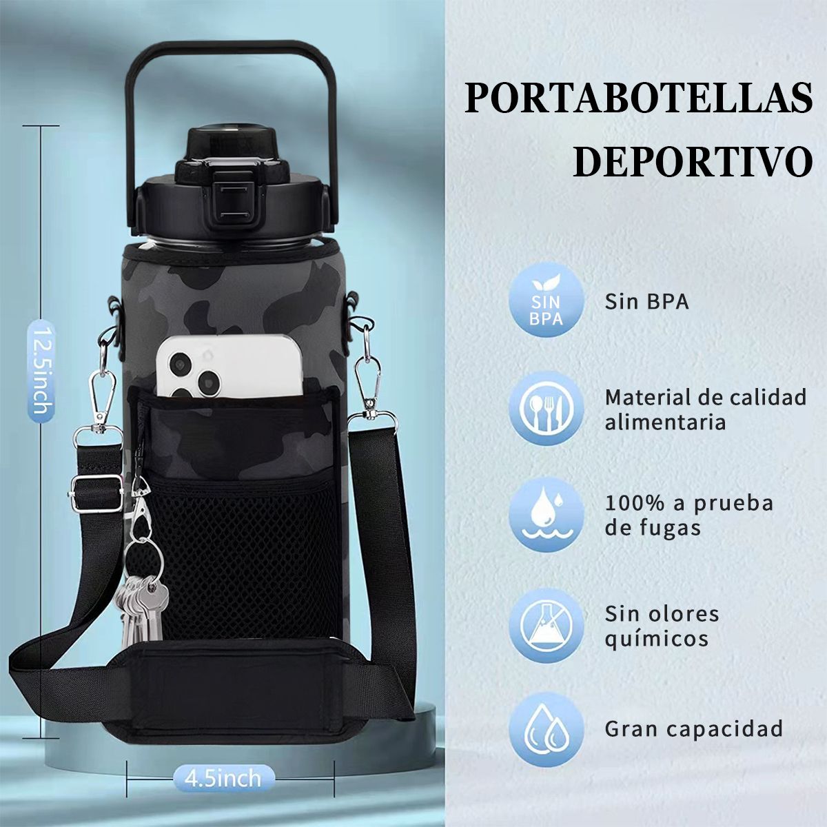 TIOZONEY - Botella Deportiva De 2l Botella De Agua Con Popote Y Eslinga