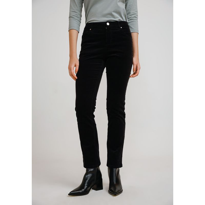 CANADIENNE - Pantalón Cotelé Mujer Algodón Negro Canadienne