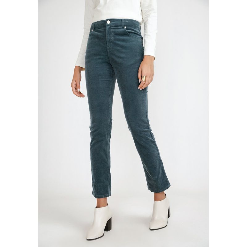 CANADIENNE - Pantalón Cotelé Mujer Algodón Verde Canadienne