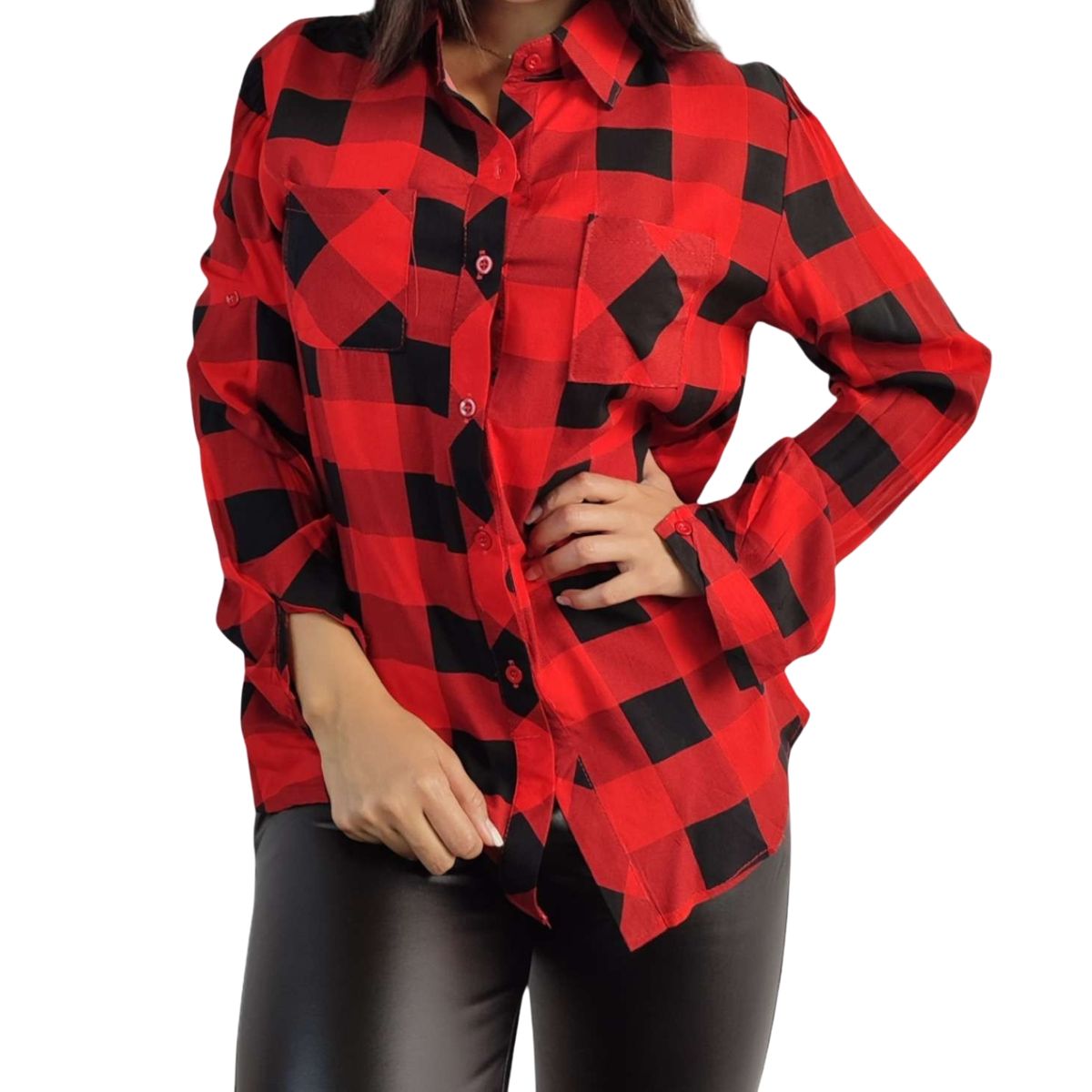 LIKE SHOP - Blusón Mujer Manga Larga Cuadrille Algodón 0021