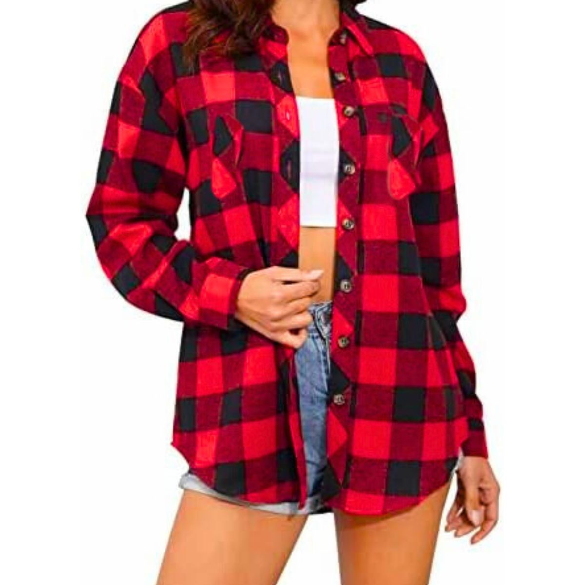 LIKE SHOP - Blusón Mujer Manga Larga Cuadrille Algodón 0021